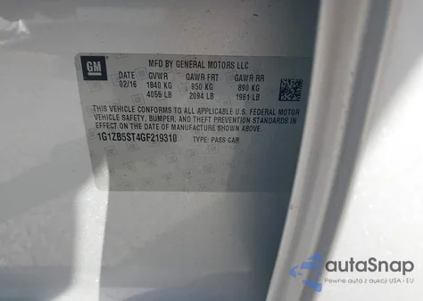 2016 Chevrolet Malibu Ls z USA, uszkodzony, nr VIN 1G1ZB5ST4GF219310